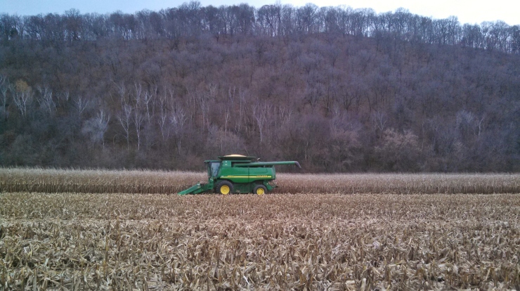 Dave Hach, Muscoda, WI harvesting with 9650 along the Wisconsin River Bluffs